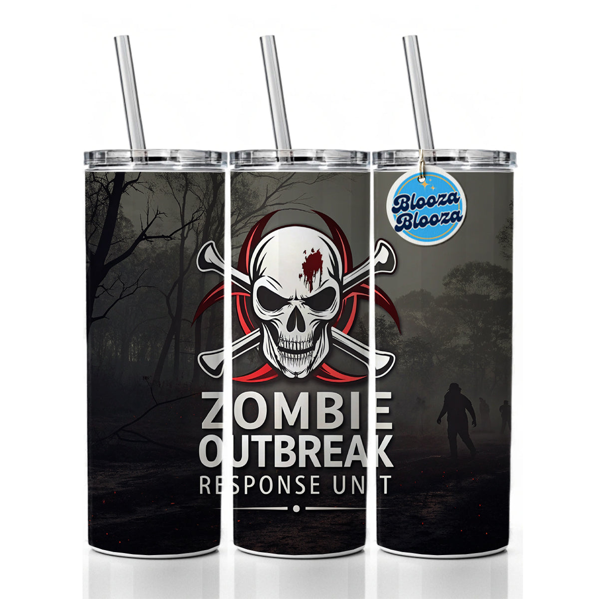 Zombie Outbreak Response Unit Biohazard Skinny Tumbler 20oz with Straw Insulated Water Bottle Gift