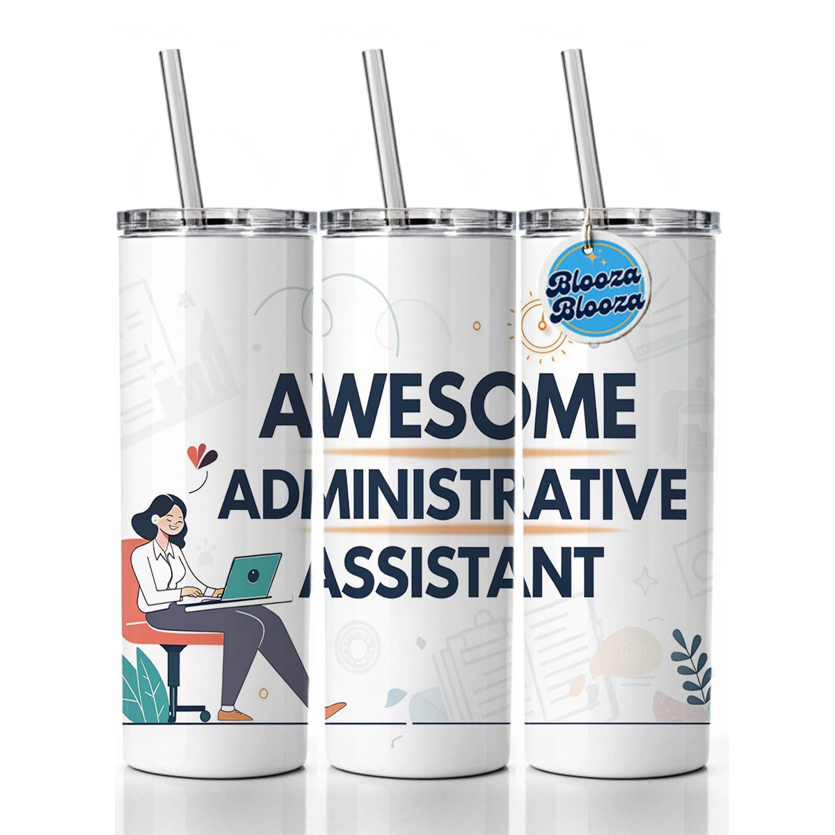 Awesome Administrative Assistant Inspirational Skinny Tumbler 20oz with Straw Insulated Water Bottle Gift