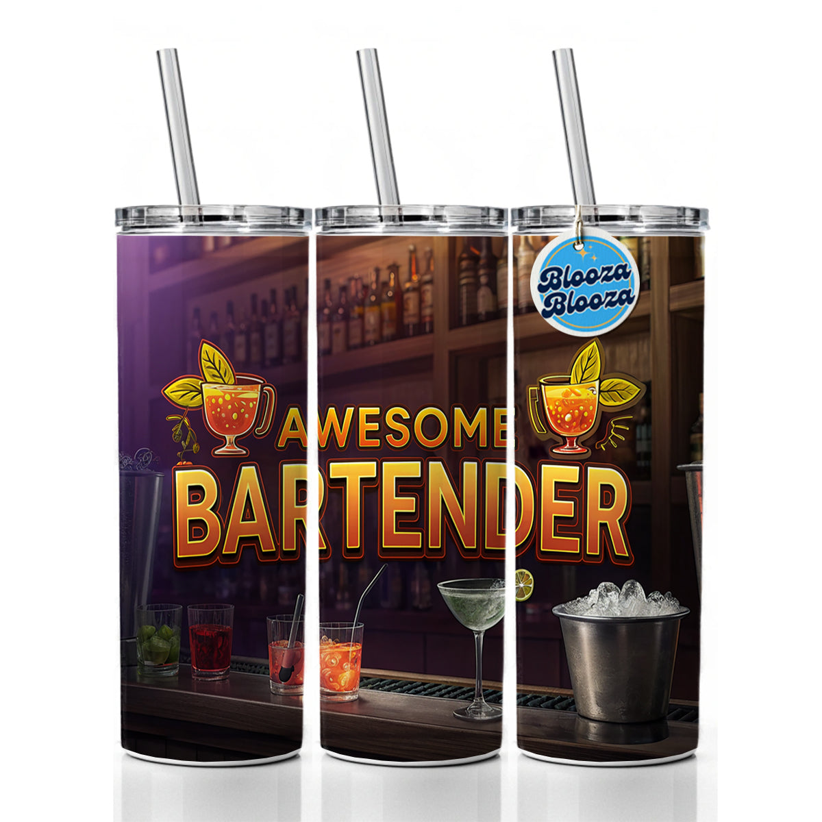 Awesome Bartender Inspirational Skinny Tumbler 20oz with Straw Insulated Water Bottle Gift
