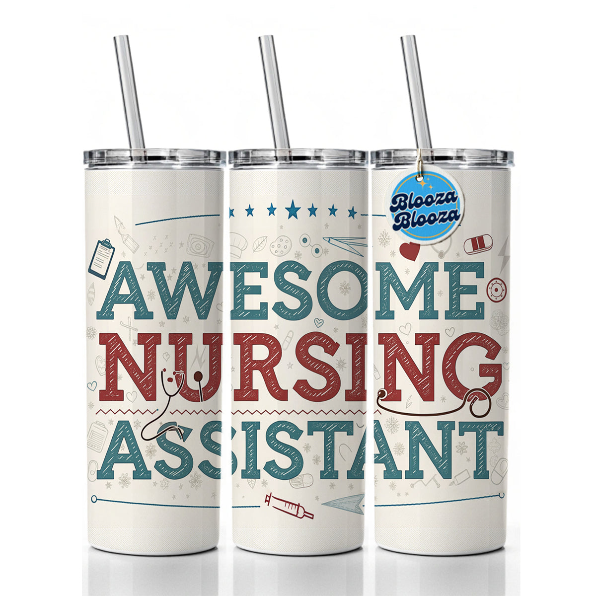Awesome Nursing Assistant Inspirational Skinny Tumbler 20oz with Straw Insulated Water Bottle Gift