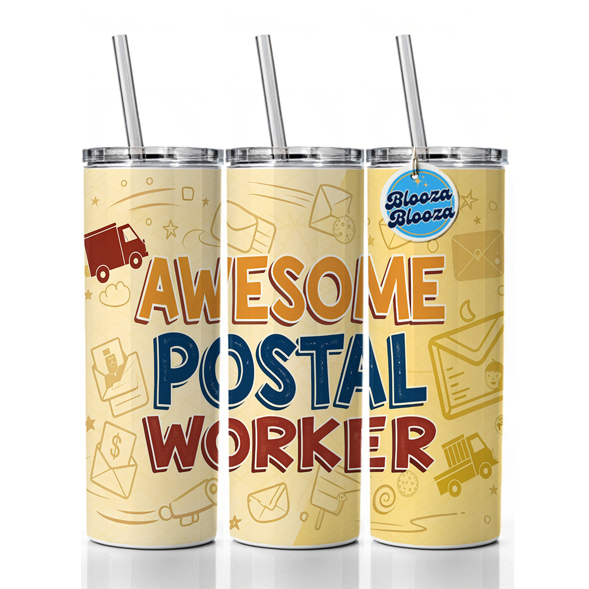 Awesome Postal Worker Inspirational Skinny Tumbler 20oz with Straw Insulated Water Bottle Gift