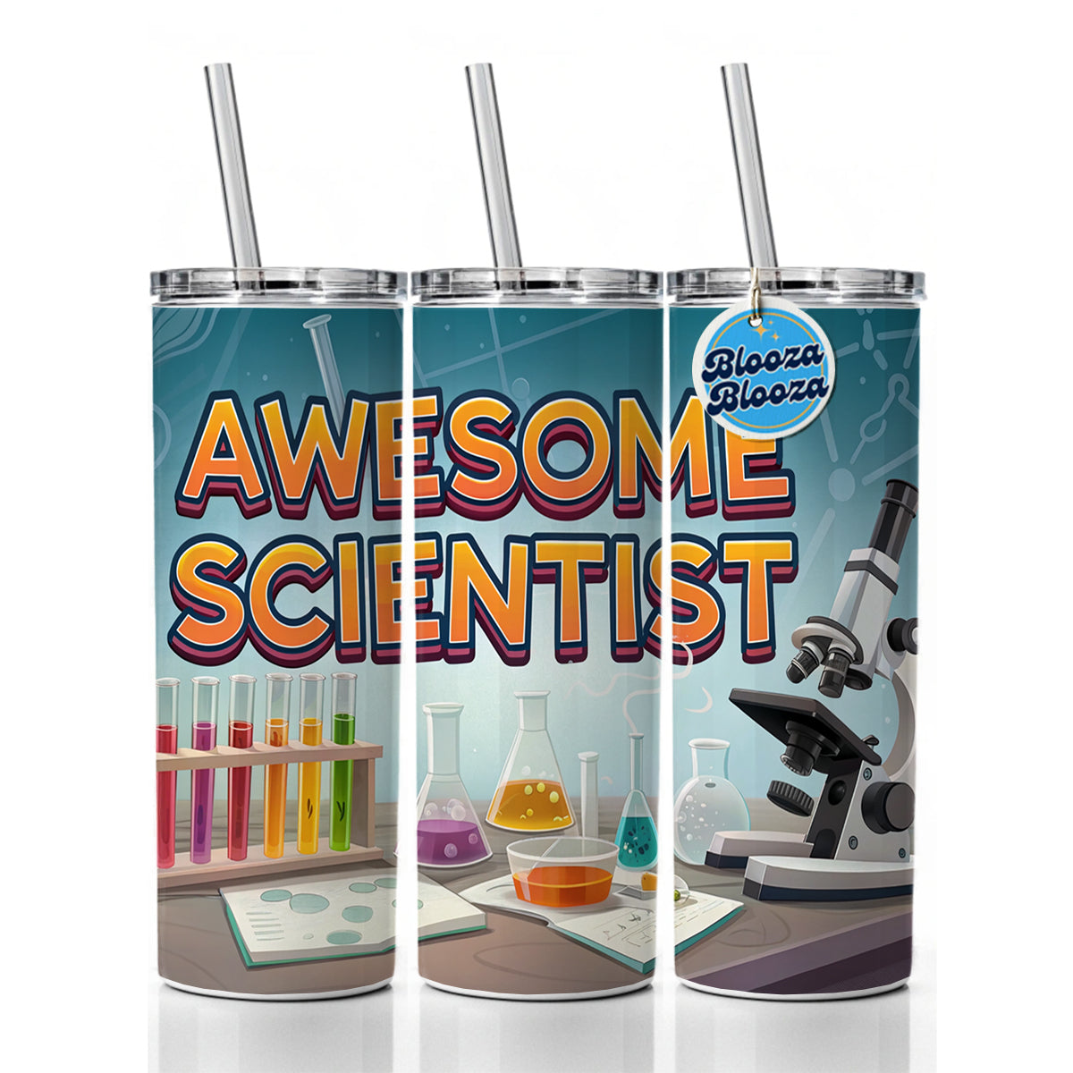 Awesome Scientist Inspirational Lab Microscope Skinny Tumbler 20oz with Straw Insulated Water Bottle Gift
