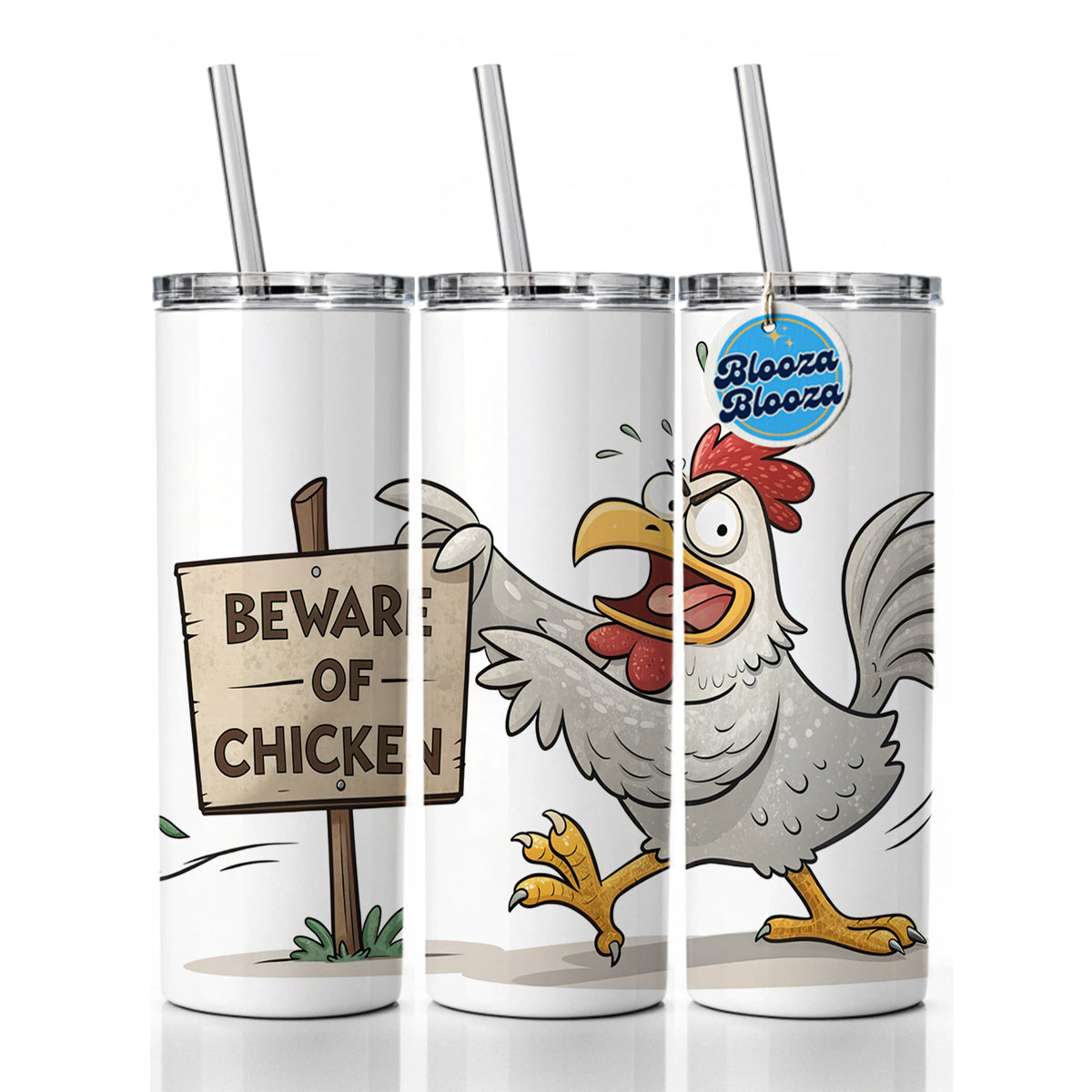 Beware Of Chicken Funny Skinny Tumbler 20oz with Straw Insulated Water Bottle Gift