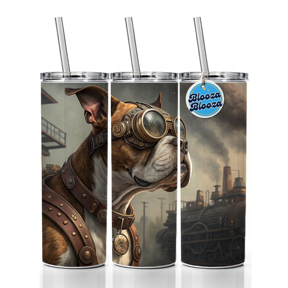 Boxer Dog Steampunk Skinny Tumbler 20oz with Straw Insulated Water Bottle Gift
