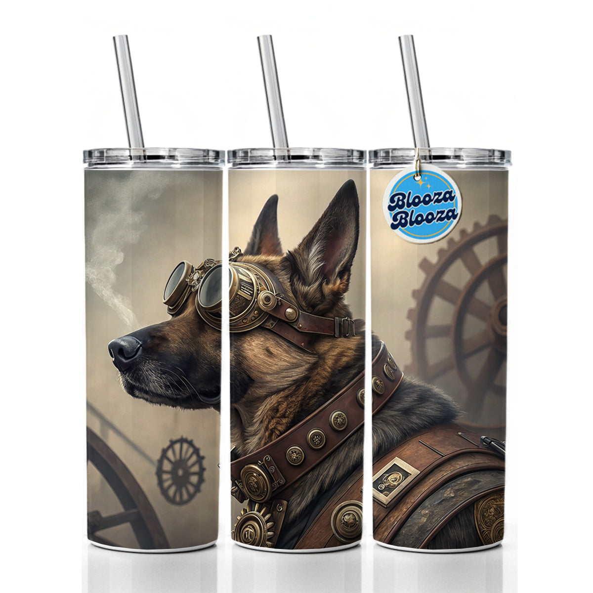 German Shepherd Dog Steampunk Skinny Tumbler 20oz with Straw Insulated Water Bottle Gift