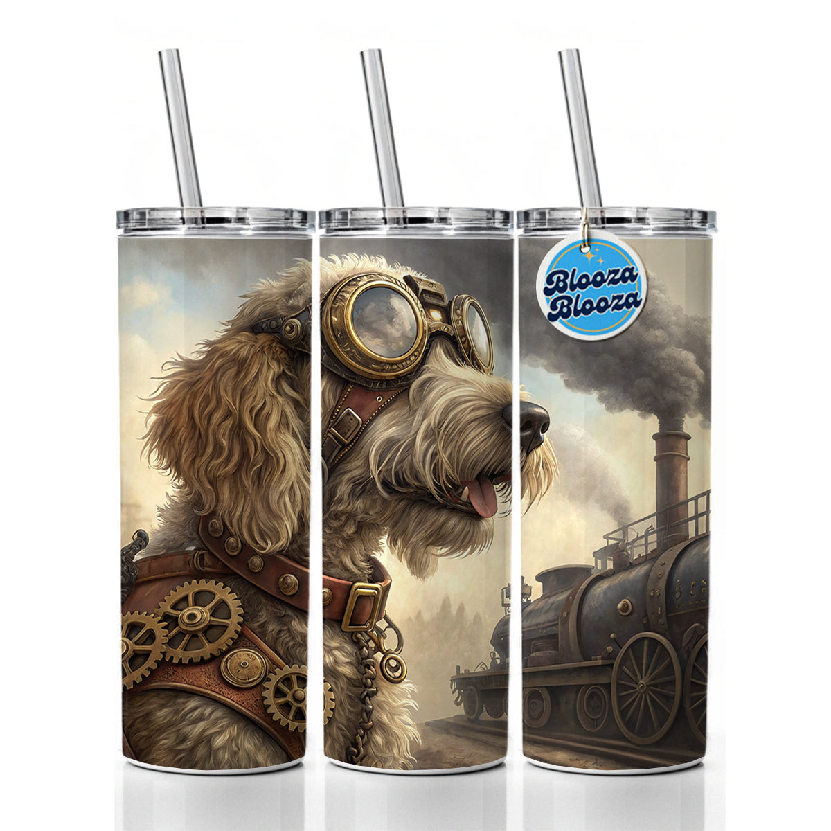 Labradoodle Dog Steampunk Skinny Tumbler 20oz with Straw Insulated Water Bottle Gift