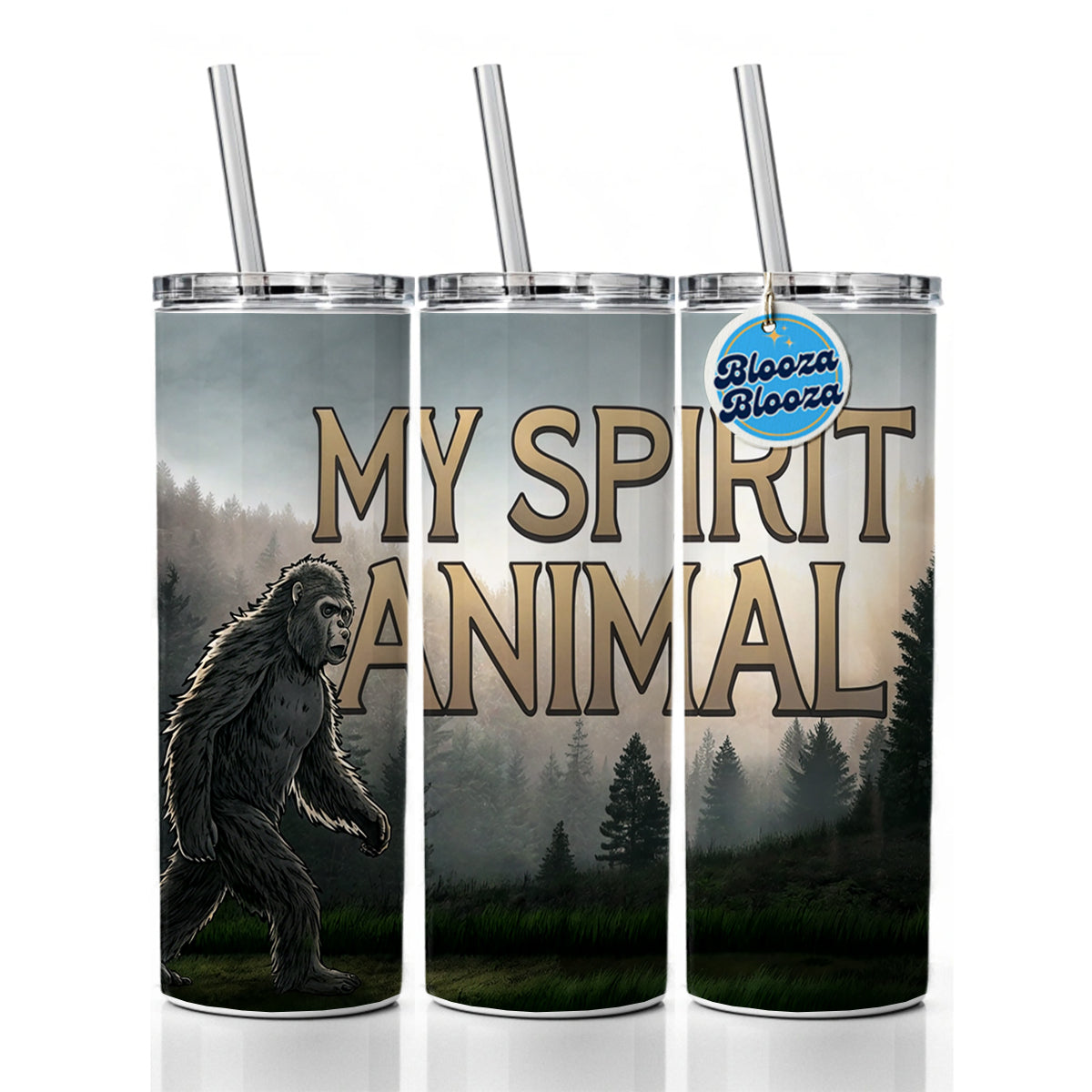 My Spirit Animal Bigfoot Funny Fantasy Skinny Tumbler 20oz with Straw Insulated Water Bottle Gift