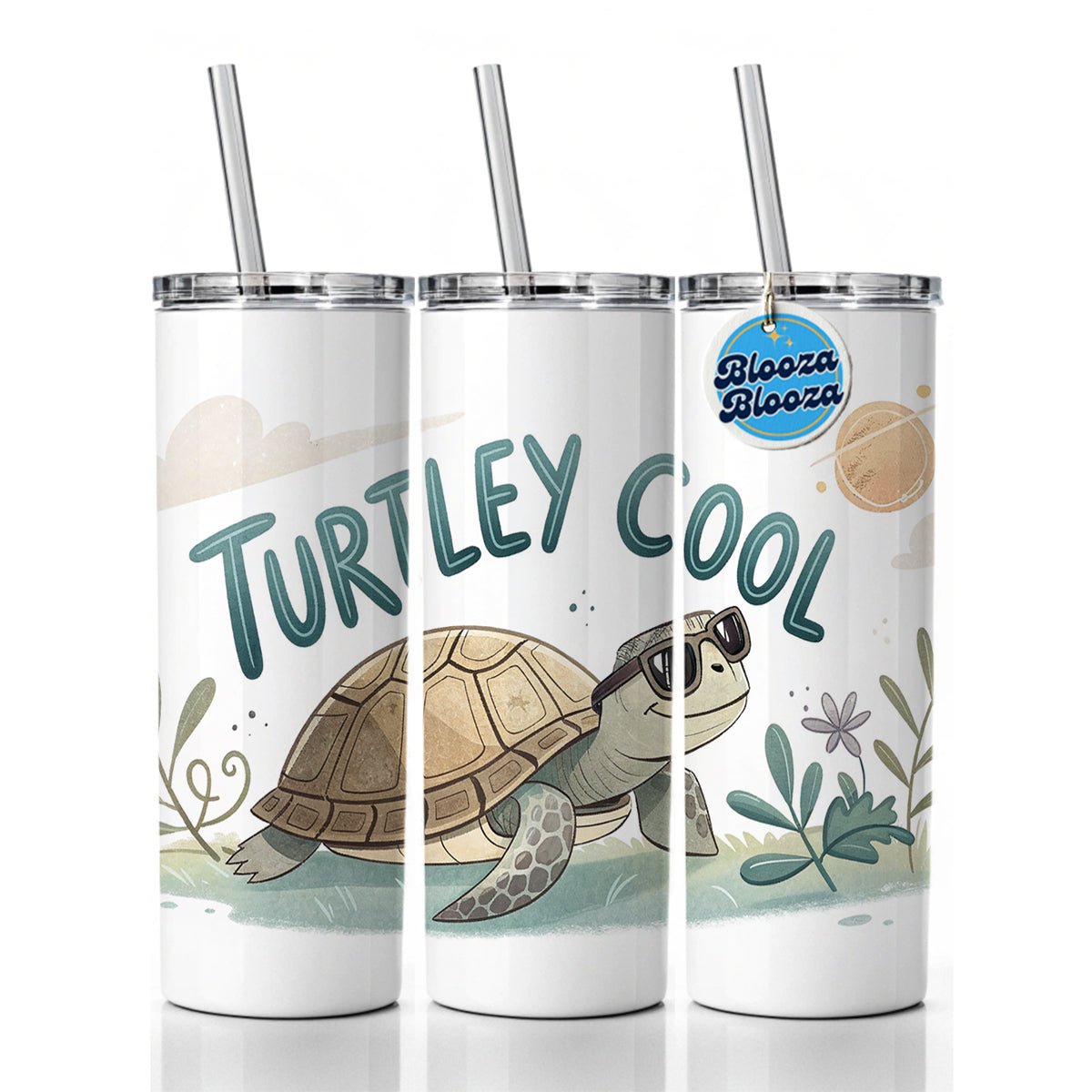 Turtley Cool Turtle Wearing Sunglasses Totally Skinny Tumbler 20oz with Straw Insulated Water Bottle Gift