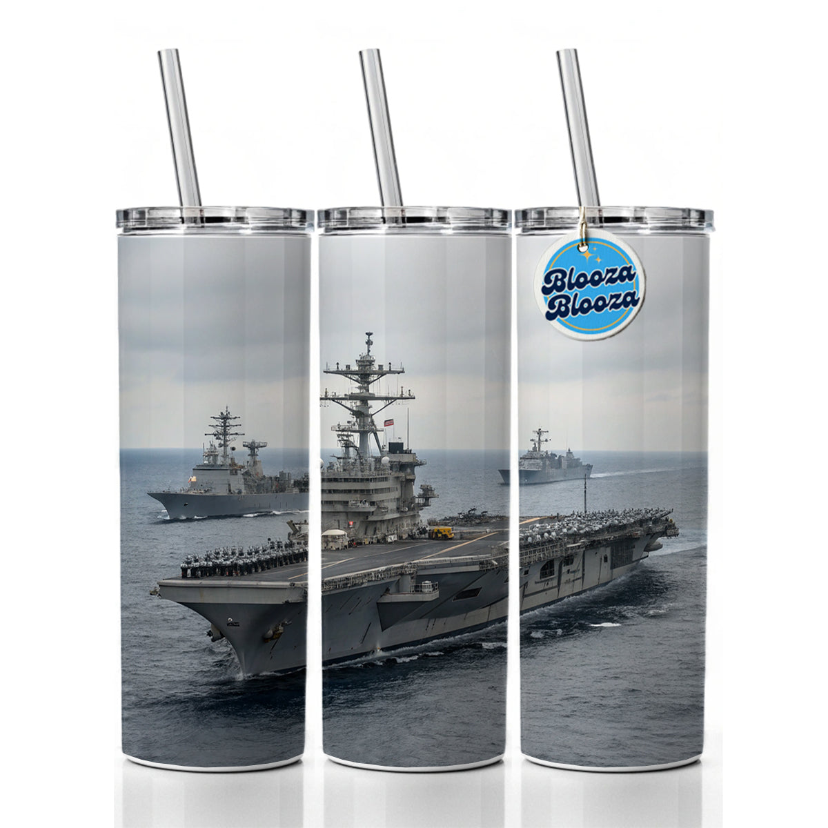 US Navy Carrier Strike Group Escorts At Sea Skinny Tumbler 20oz with Straw Insulated Water Bottle Gift