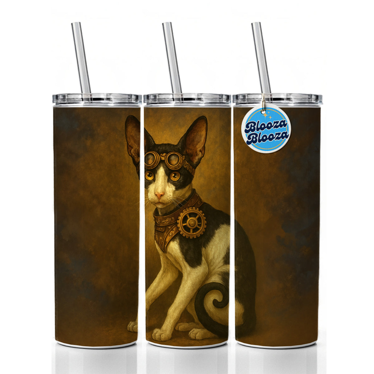 Vintage Steampunk Oriental Shorthair Cat Fantasy Painting Skinny Tumbler 20oz with Straw Insulated Water Bottle Gift