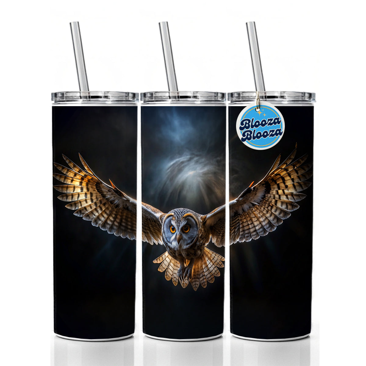 Barn Owl Flying At Night In The Dark Skinny Tumbler 20oz with Straw Insulated Water Bottle Gift