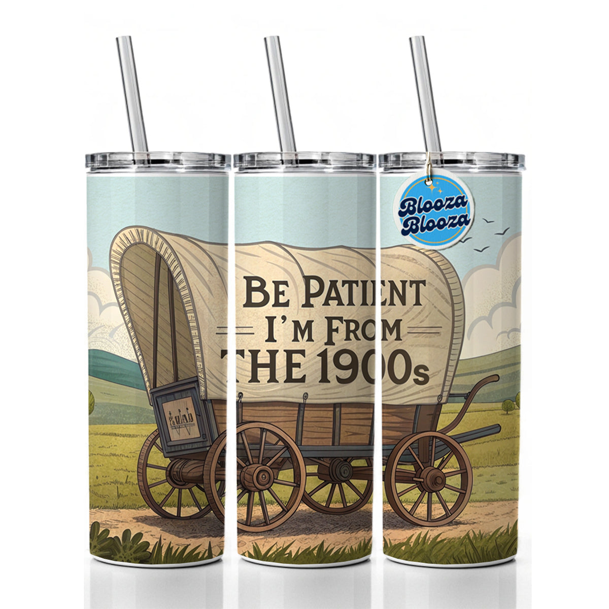 Be Patient I'm From The 1900s Covered Wagon Skinny Tumbler 20oz with Straw Insulated Water Bottle Gift
