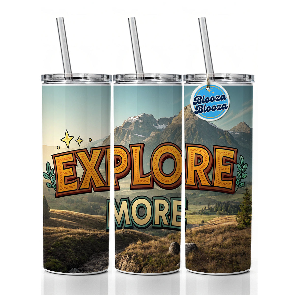 Explore More Hiking Camping Adventure Skinny Tumbler 20oz with Straw Insulated Water Bottle Gift