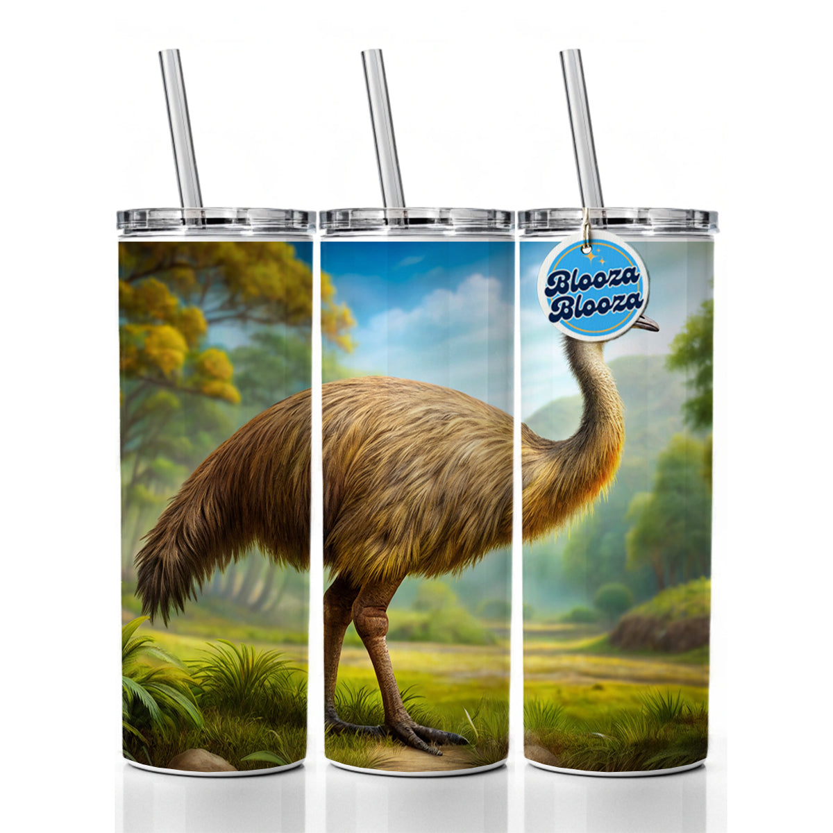 Moa Extinct Bird Illustration Skinny Tumbler 20oz with Straw Insulated Water Bottle Gift
