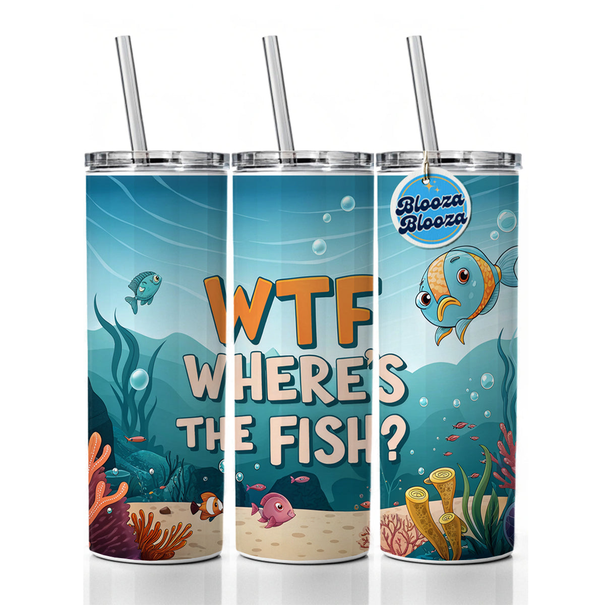 Wtf Where's The Fish Funny Fishing Skinny Tumbler 20oz with Straw Insulated Water Bottle Gift