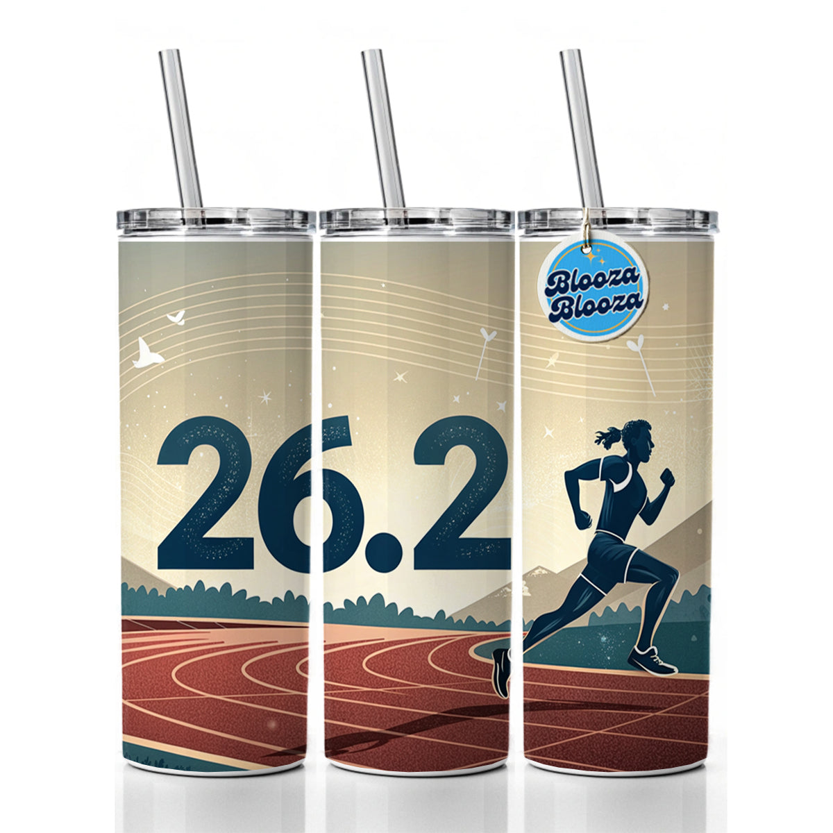 26.2 Marathon Running Jogging Track Skinny Tumbler 20oz with Straw Insulated Water Bottle Gift
