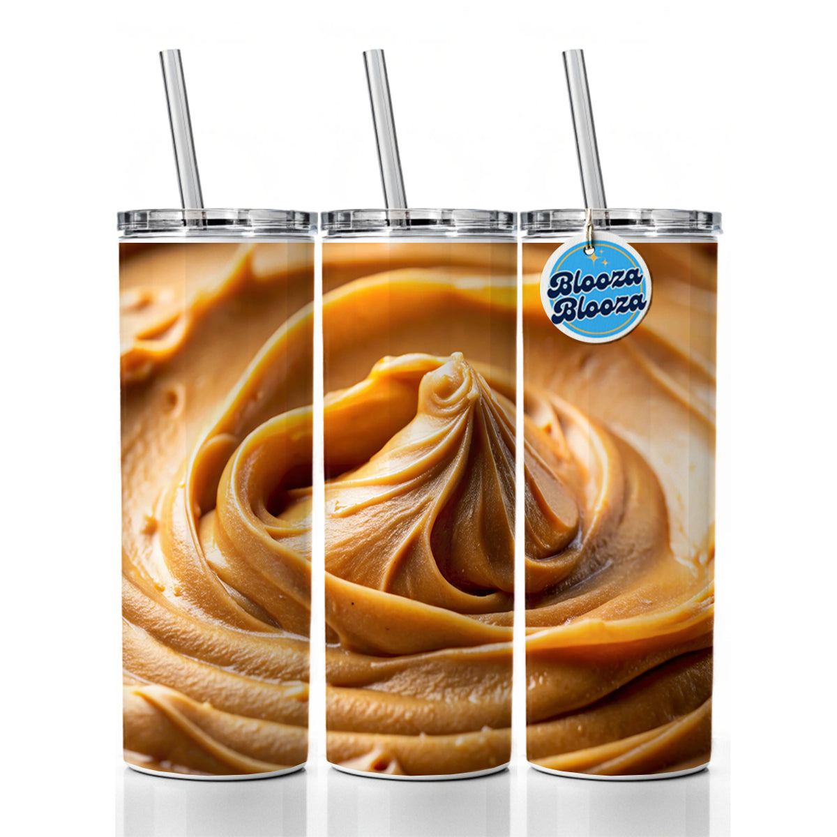 Close-up of Creamy Peanut Butter Skinny Tumbler 20oz with Straw Insulated Water Bottle Gift