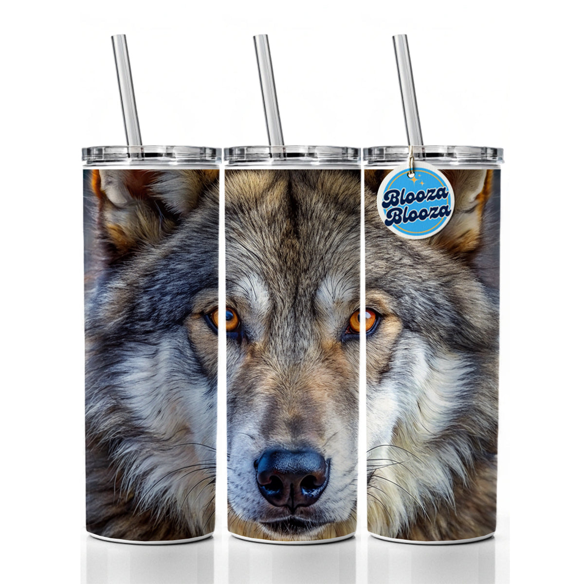 Close-up of Dire Wolf Face Skinny Tumbler 20oz with Straw Insulated Water Bottle Gift