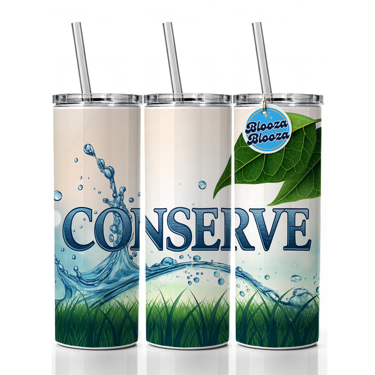Conserve Water Recycle Conservation Skinny Tumbler 20oz with Straw Insulated Water Bottle Gift
