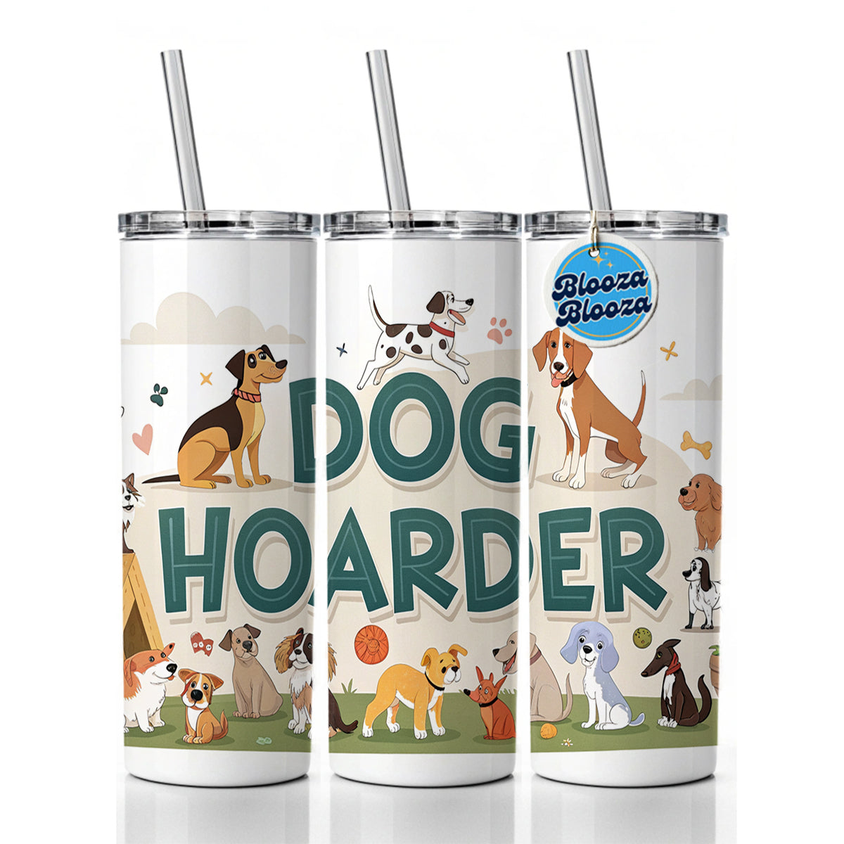 Dog Hoarder Funny Skinny Tumbler 20oz with Straw Insulated Water Bottle Gift