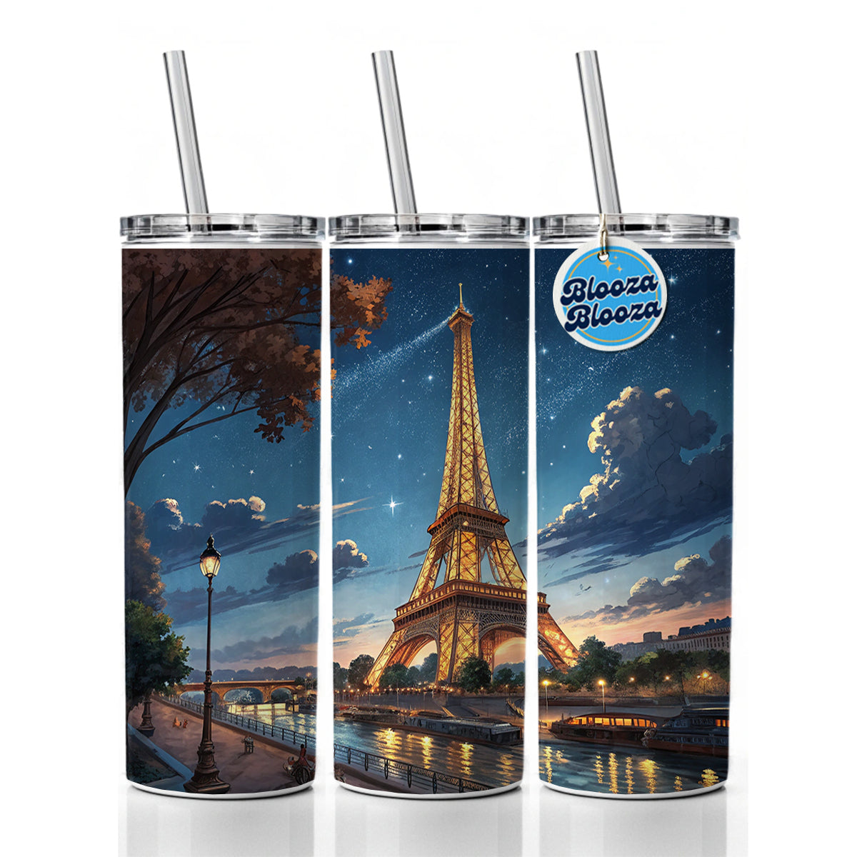 Eiffel Tower Paris France Illustration Skinny Tumbler 20oz with Straw Insulated Water Bottle Gift