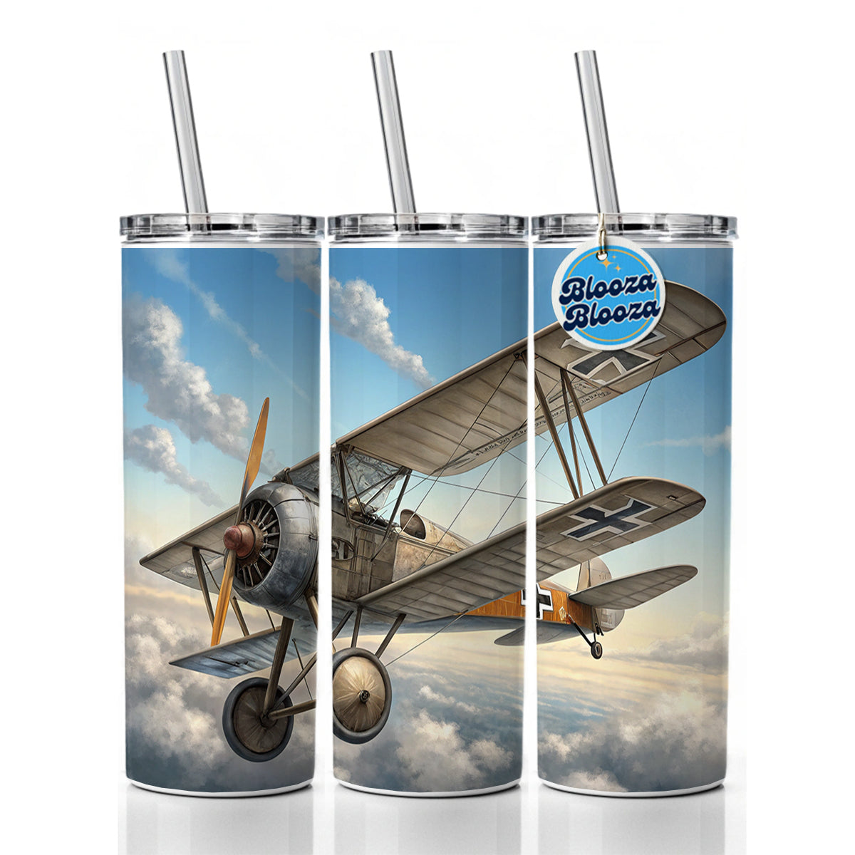 German WWI Biplane In Flight Skinny Tumbler 20oz with Straw Insulated Water Bottle Gift
