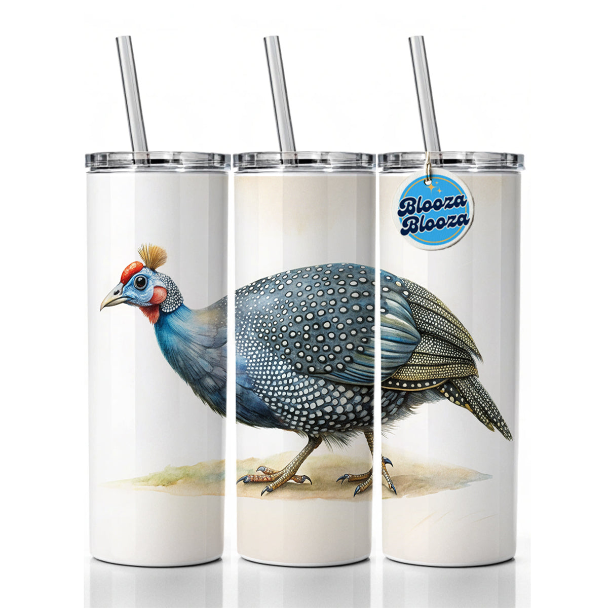 Guinea Fowl Watercolor Skinny Tumbler 20oz with Straw Insulated Water Bottle Gift