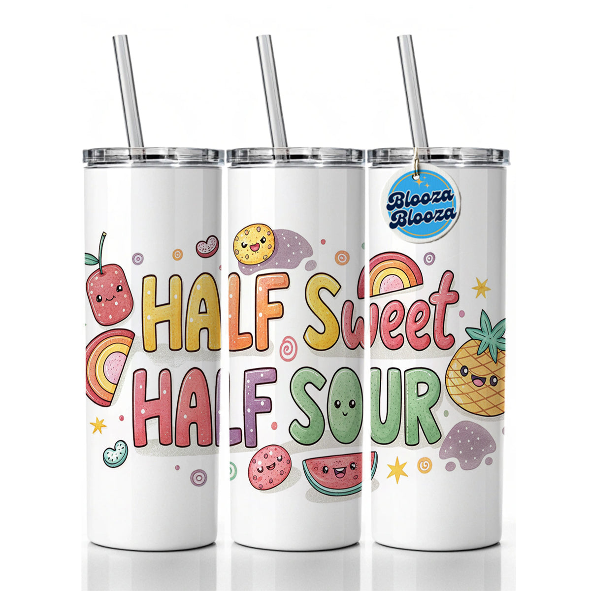 Half Sweet Half Sour Funny Candy Skinny Tumbler 20oz with Straw Insulated Water Bottle Gift