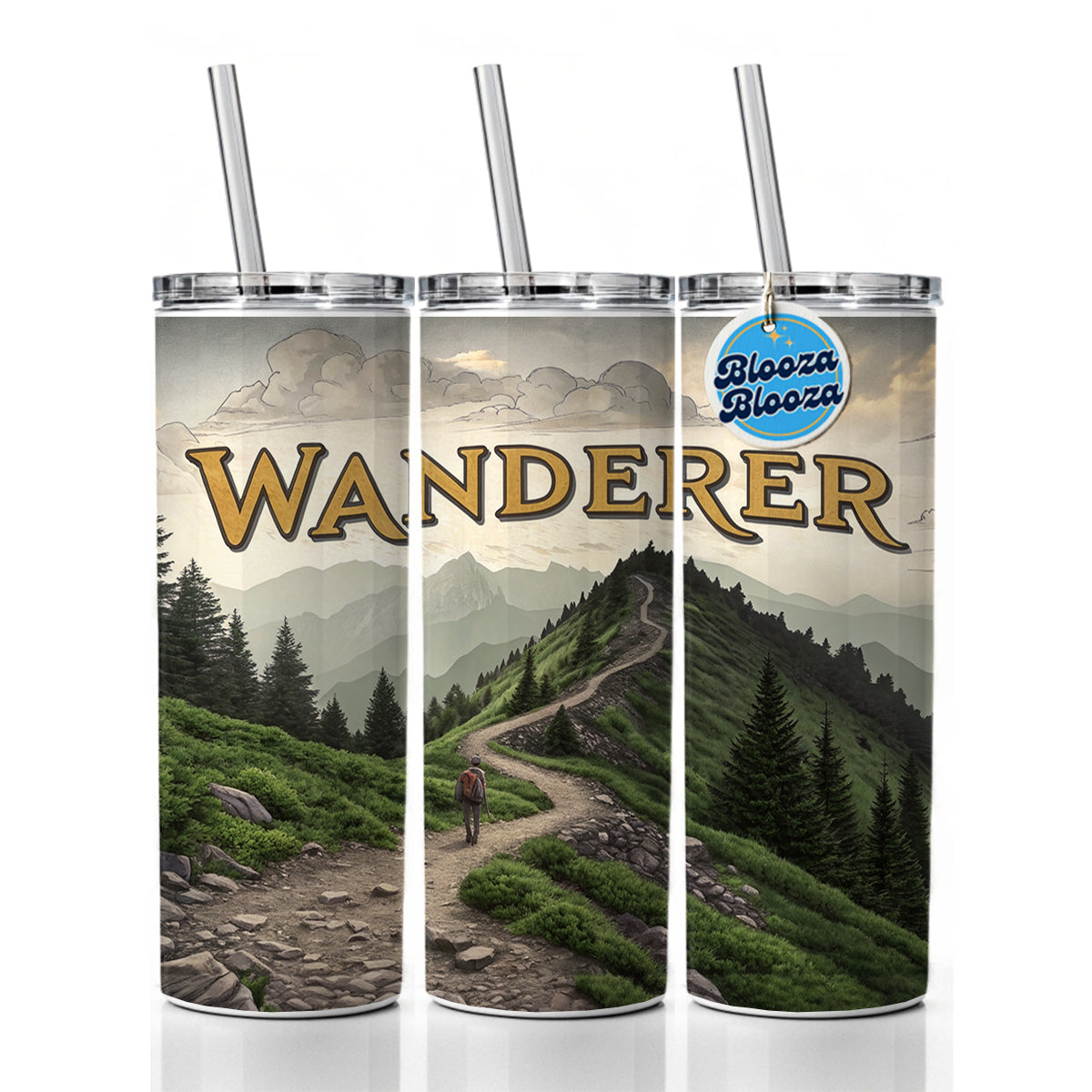 Hiking Wanderer Funny Wilderness Mountains Forest Skinny Tumbler 20oz with Straw Insulated Water Bottle Gift
