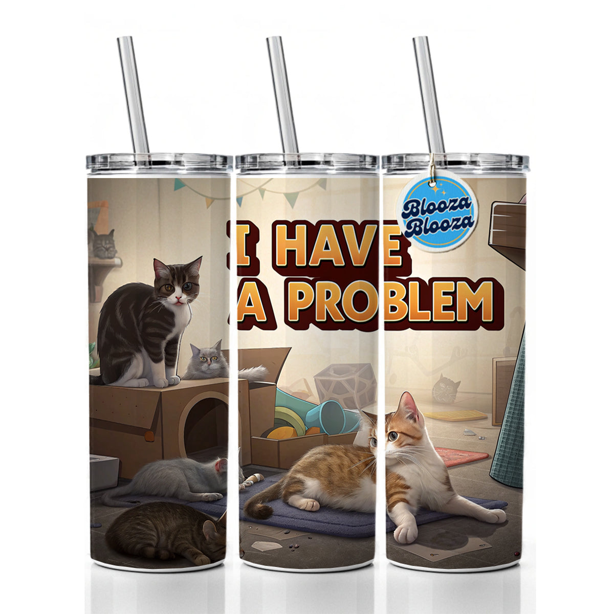 I Have A Problem Cat Hoarder Funny Skinny Tumbler 20oz with Straw Insulated Water Bottle Gift