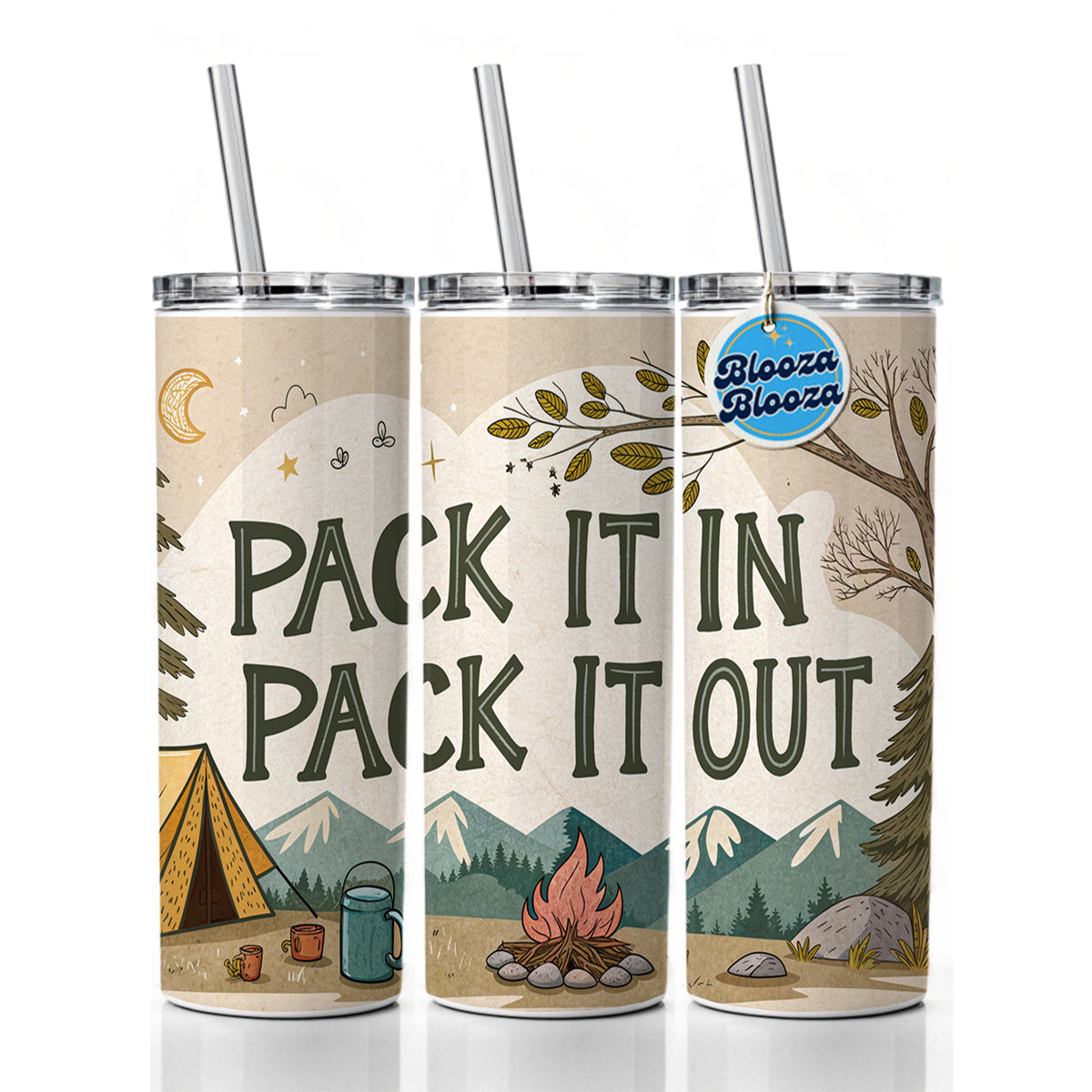 Pack It In Pack It Out Responsible Camper Camping Skinny Tumbler 20oz with Straw Insulated Water Bottle Gift
