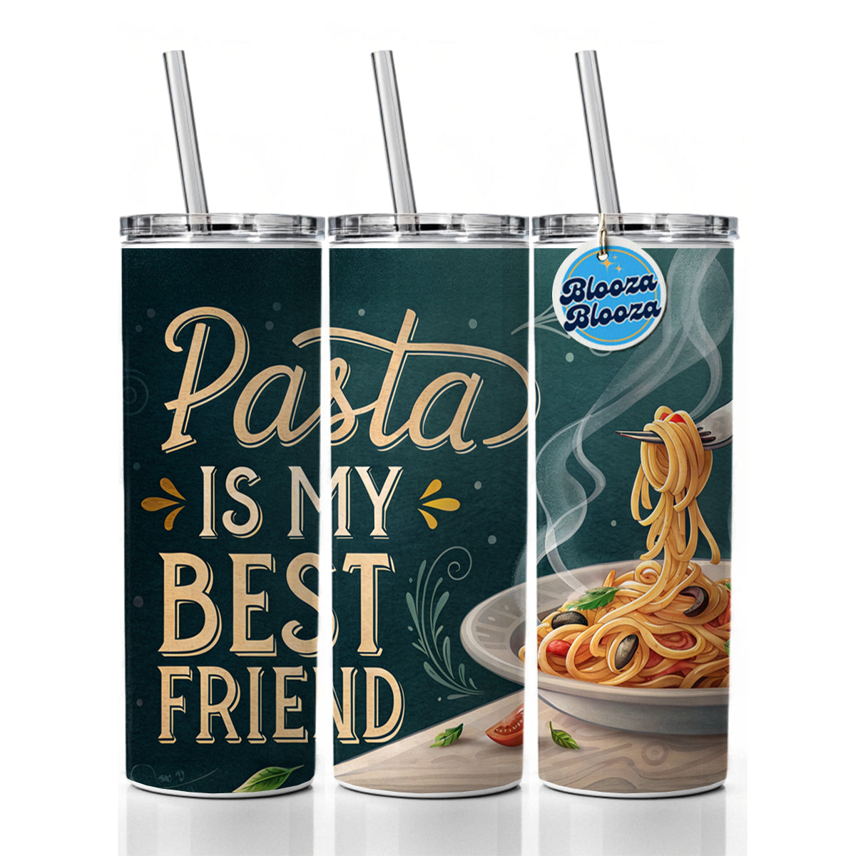 Pasta Is My Best Friend Funny Skinny Tumbler 20oz with Straw Insulated Water Bottle Gift