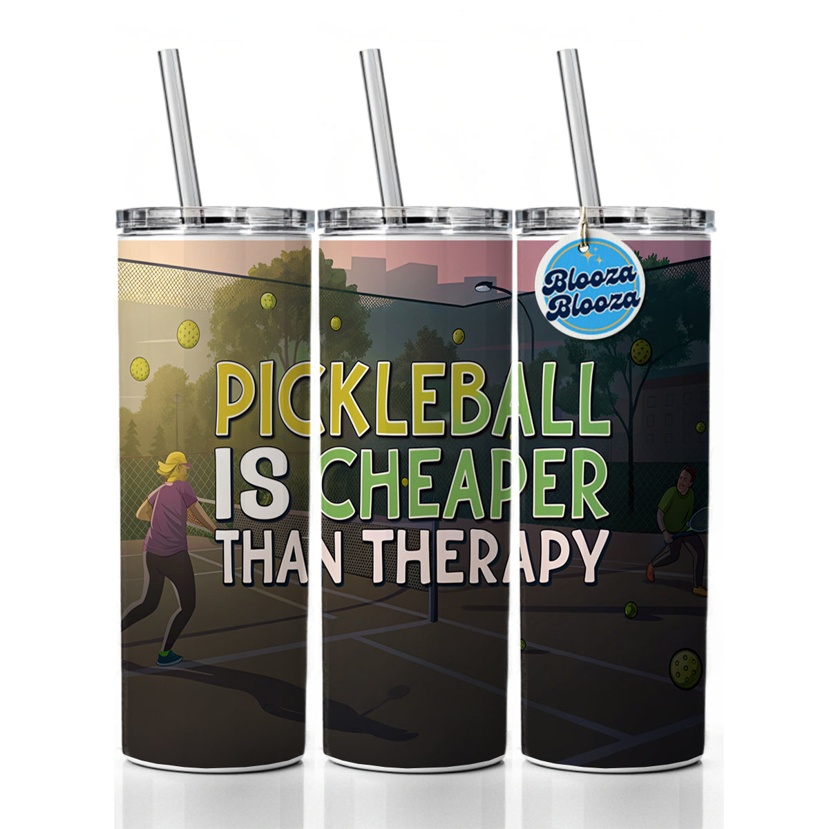 Pickleball Is Cheaper Than Therapy Funny Skinny Tumbler 20oz with Straw Insulated Water Bottle Gift