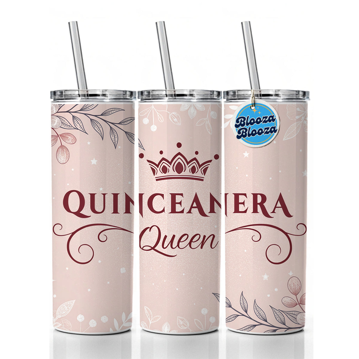 Quinceanera Queen Celebration Skinny Tumbler 20oz with Straw Insulated Water Bottle Gift
