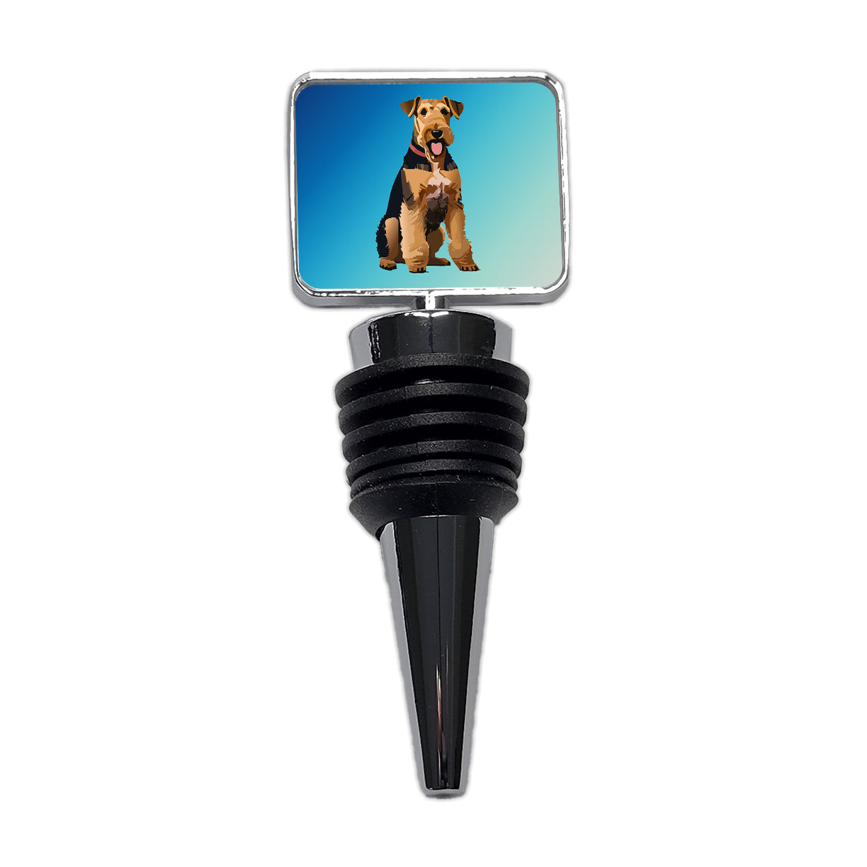 Airedale Terrier Dog Sitting Wine Bottle Stopper