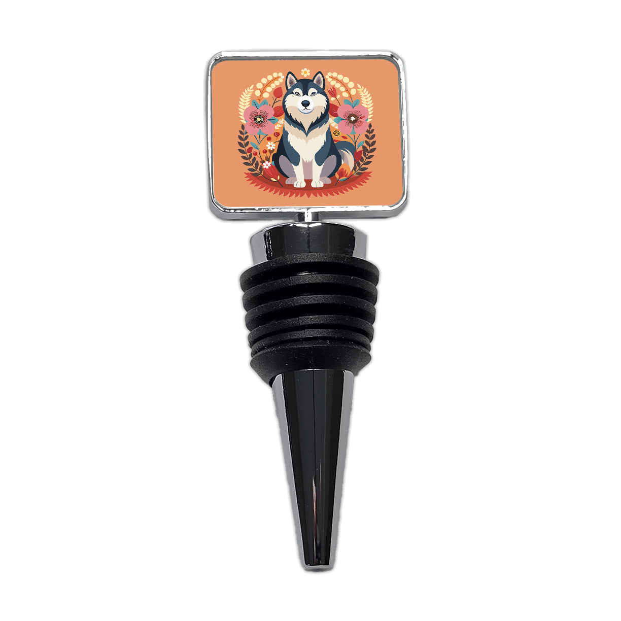 Alaskan Malamute Dog Floral Flowers Wine Bottle Stopper