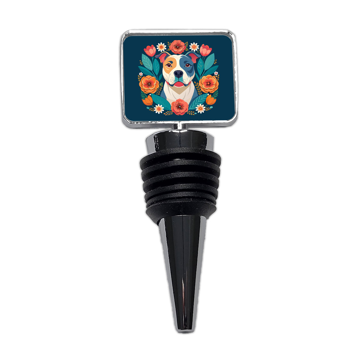 American Bulldog Dog Floral Flowers Wine Bottle Stopper