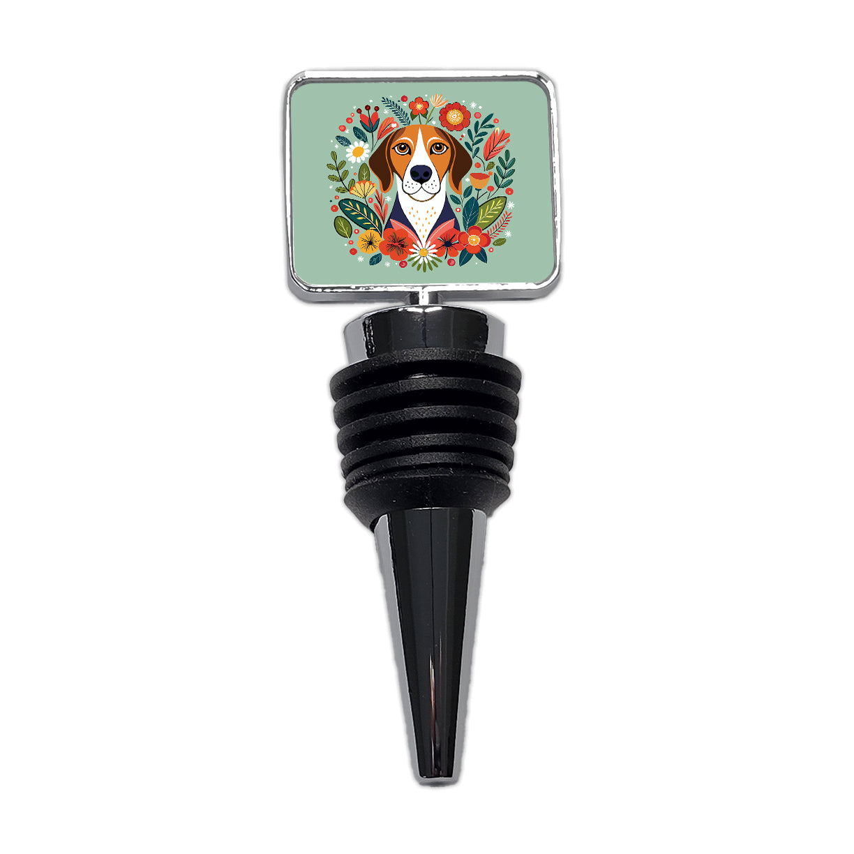 American English Coonhound Dog Floral Flowers Wine Bottle Stopper