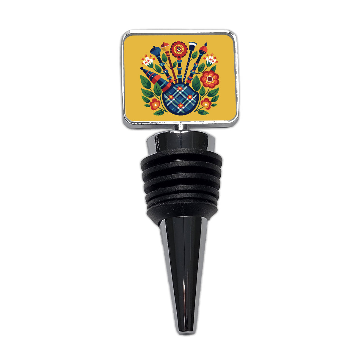 Bagpipes Music Floral Motif Wine Bottle Stopper