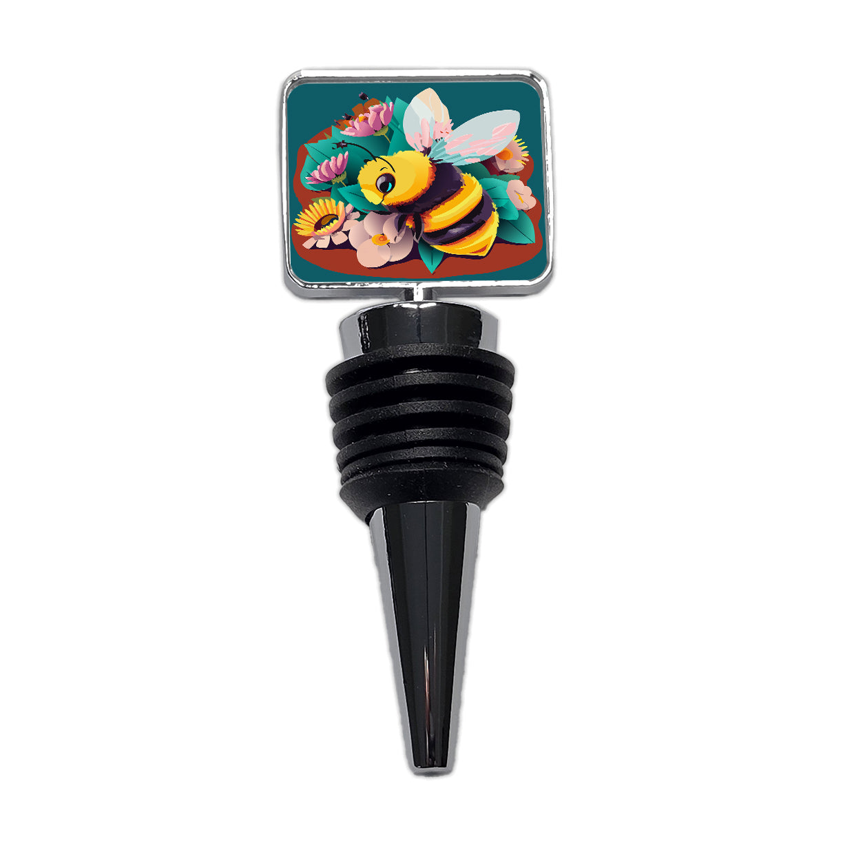 Bee and Flowers Floral Wine Bottle Stopper