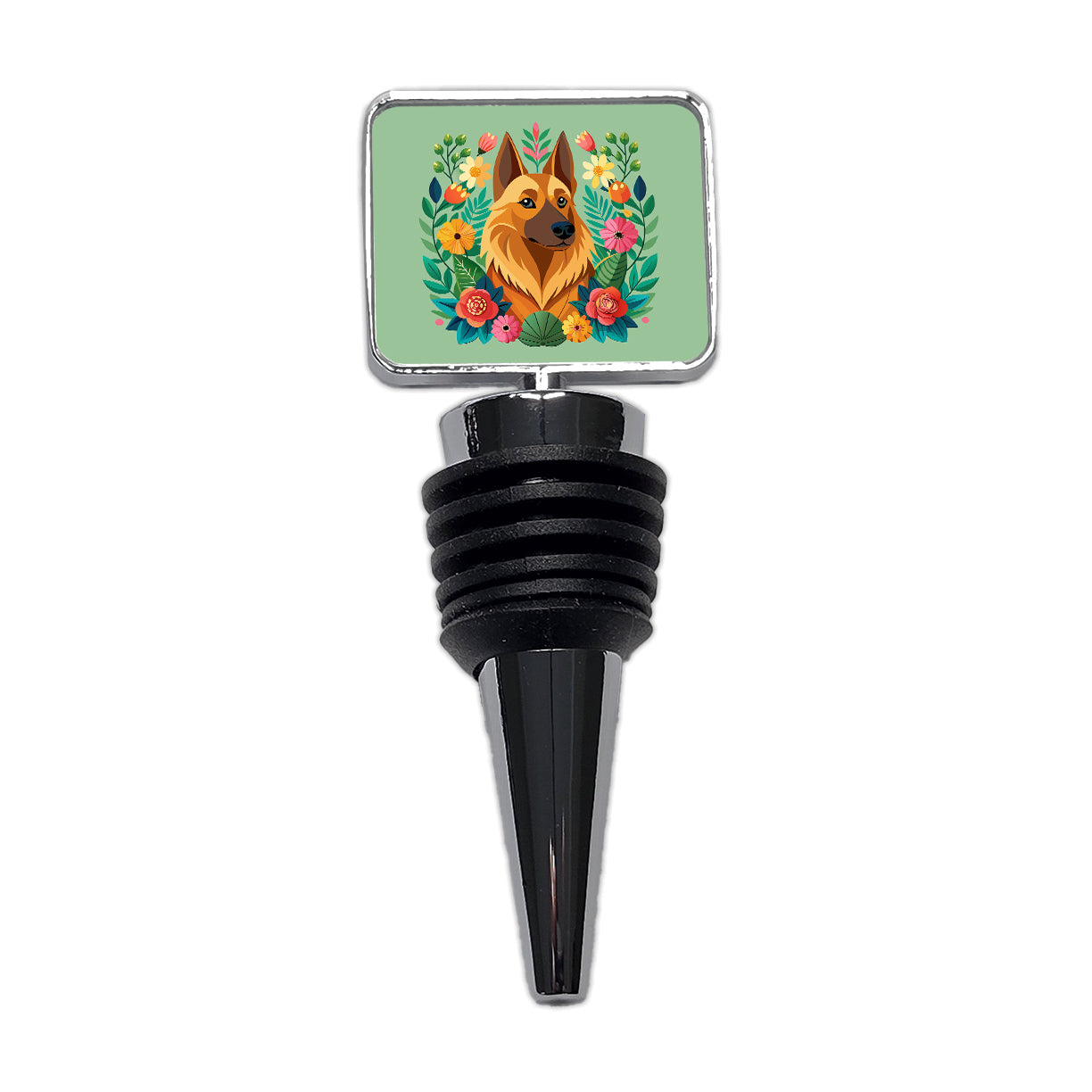 Belgian Shepherd Dog Floral Flowers Wine Bottle Stopper