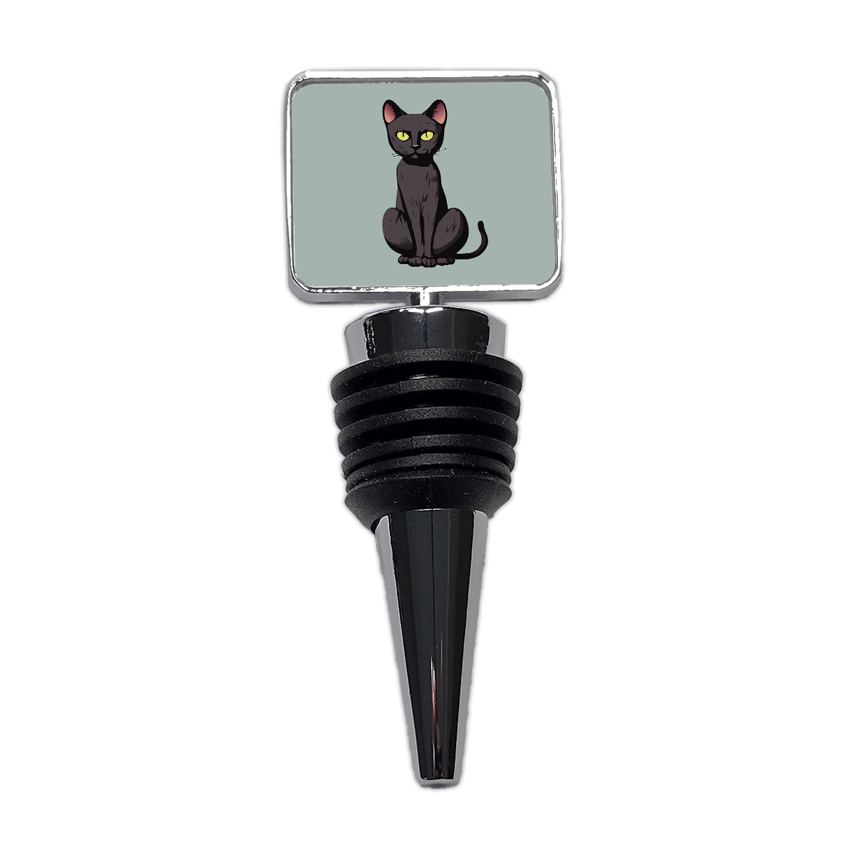 Black Bombay Cat Sitting Wine Bottle Stopper