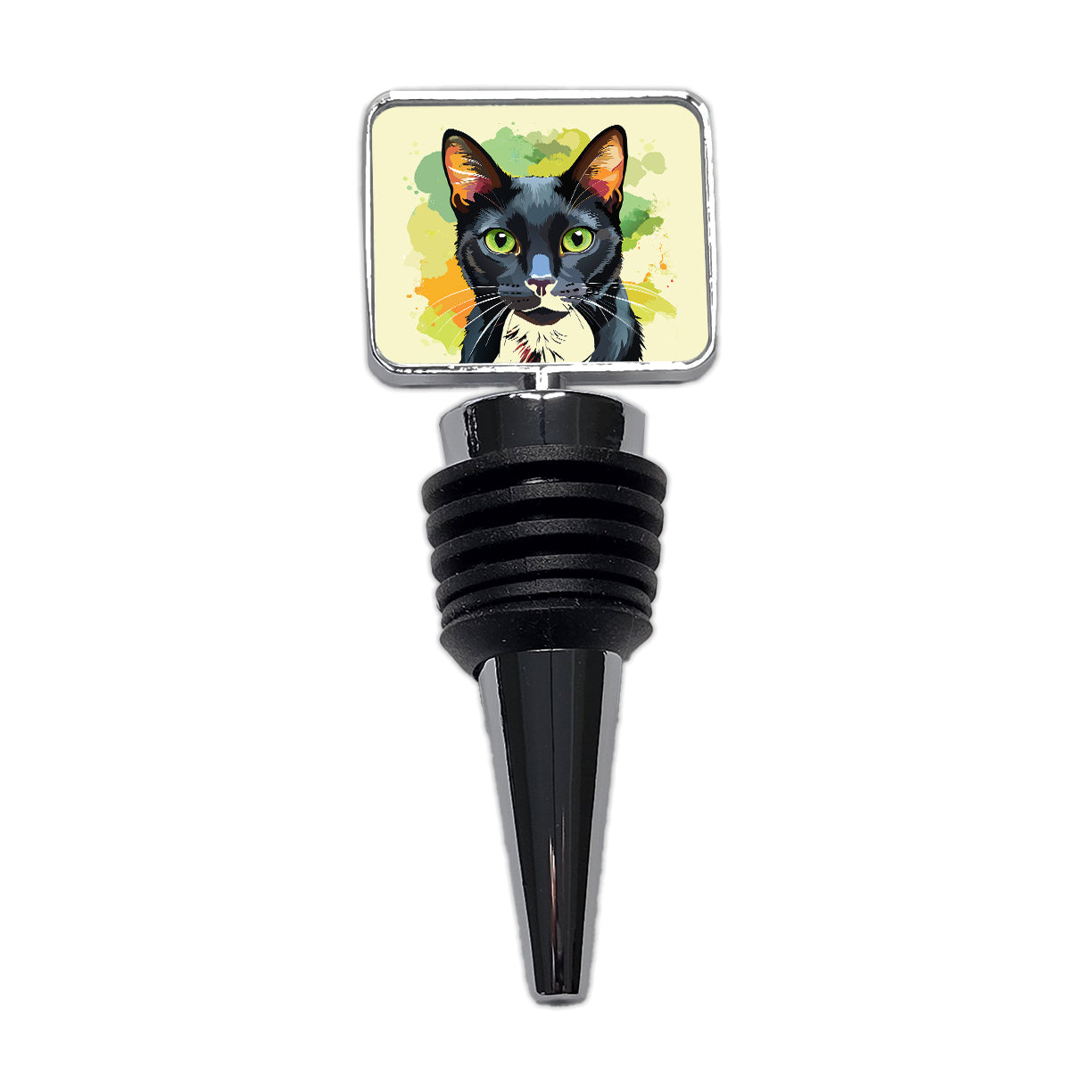 Black Cat Watercolor Wine Bottle Stopper