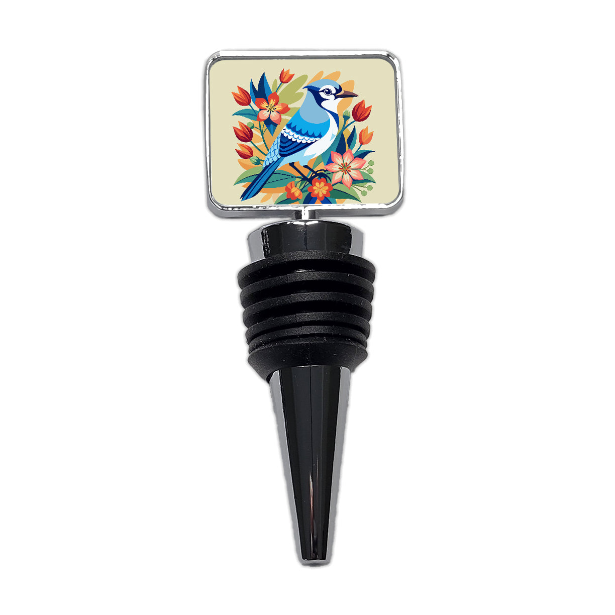 Blue Jay Floral Flowers Wine Bottle Stopper