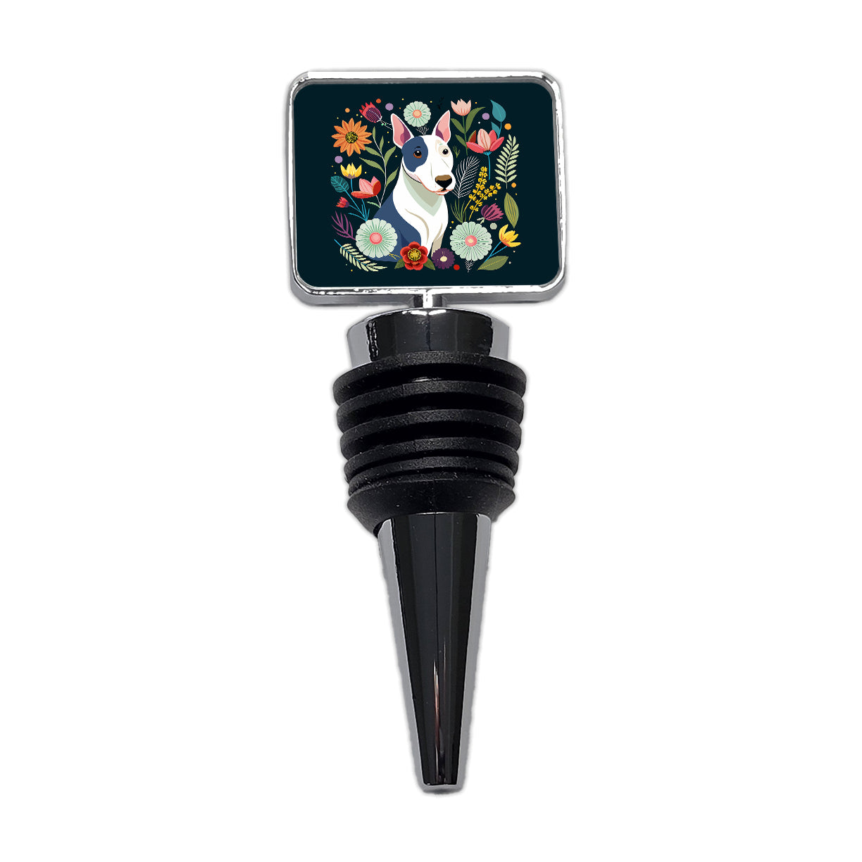 Bull Terrier Dog Floral Flowers Wine Bottle Stopper