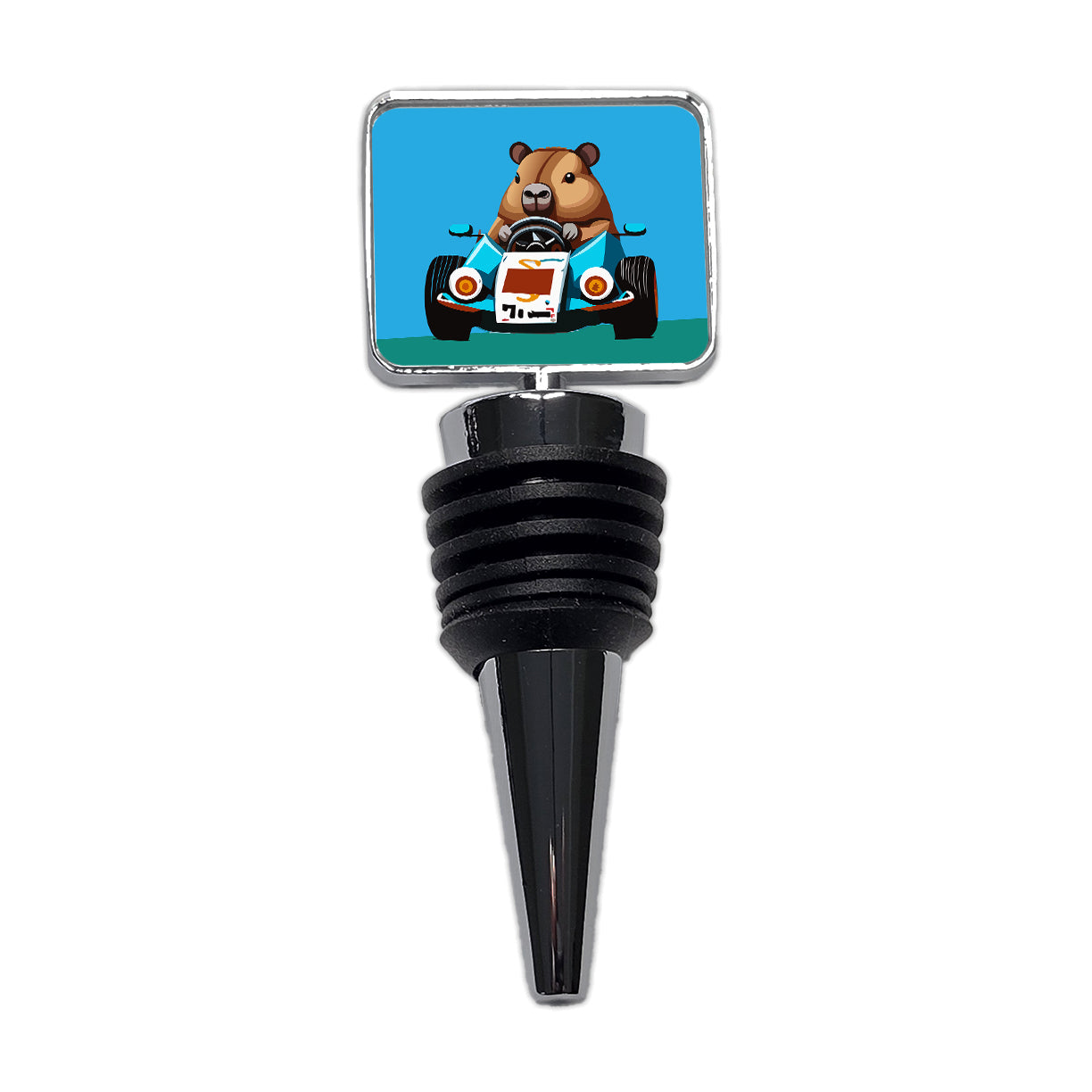 Capybara Driving Race Car Funny Wine Bottle Stopper