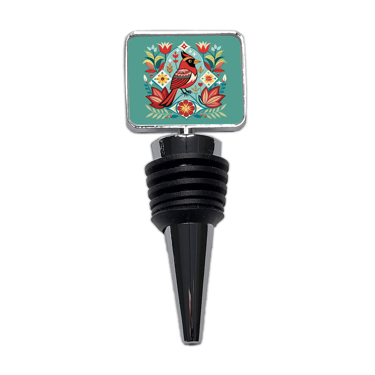 Cardinal Bird Floral Flowers Wine Bottle Stopper