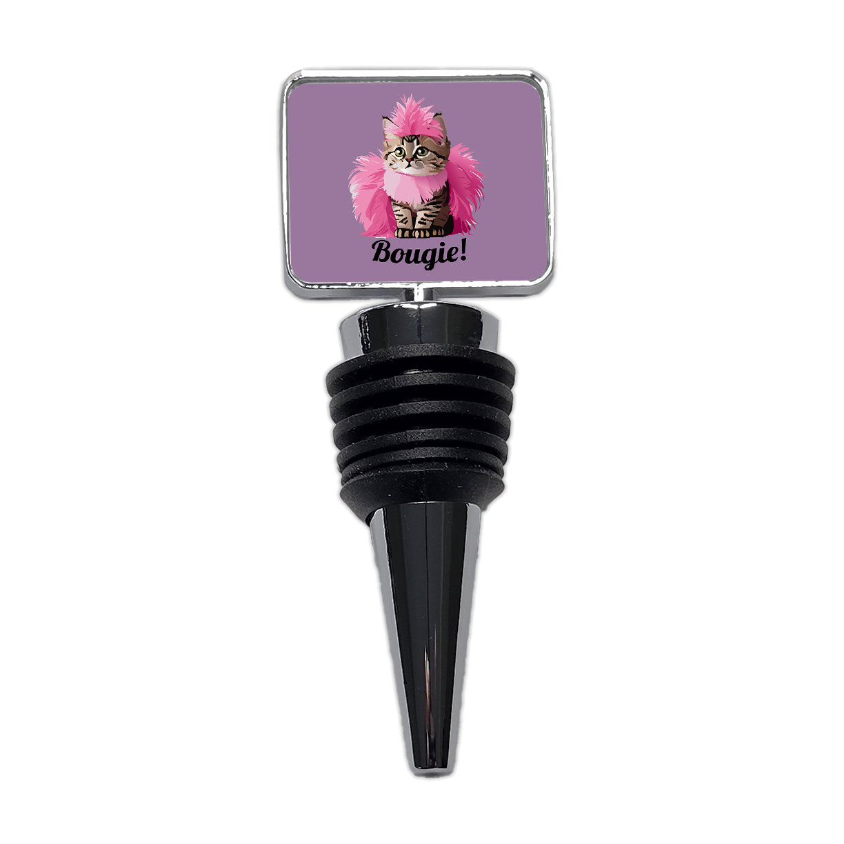 Cat Bougie Funny Pink Feather Boa Wine Bottle Stopper