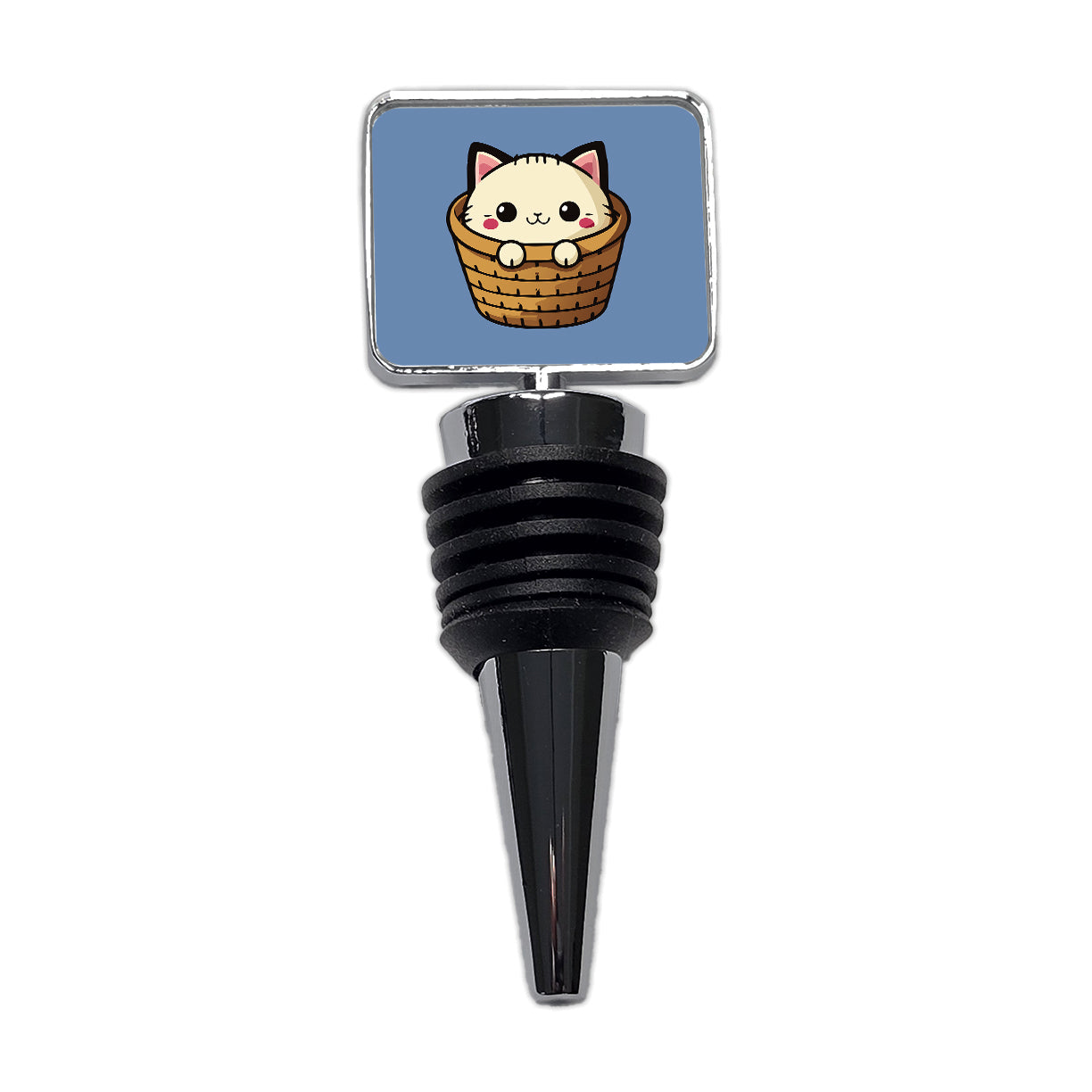 Cat Cute Chibi in Basket Wine Bottle Stopper