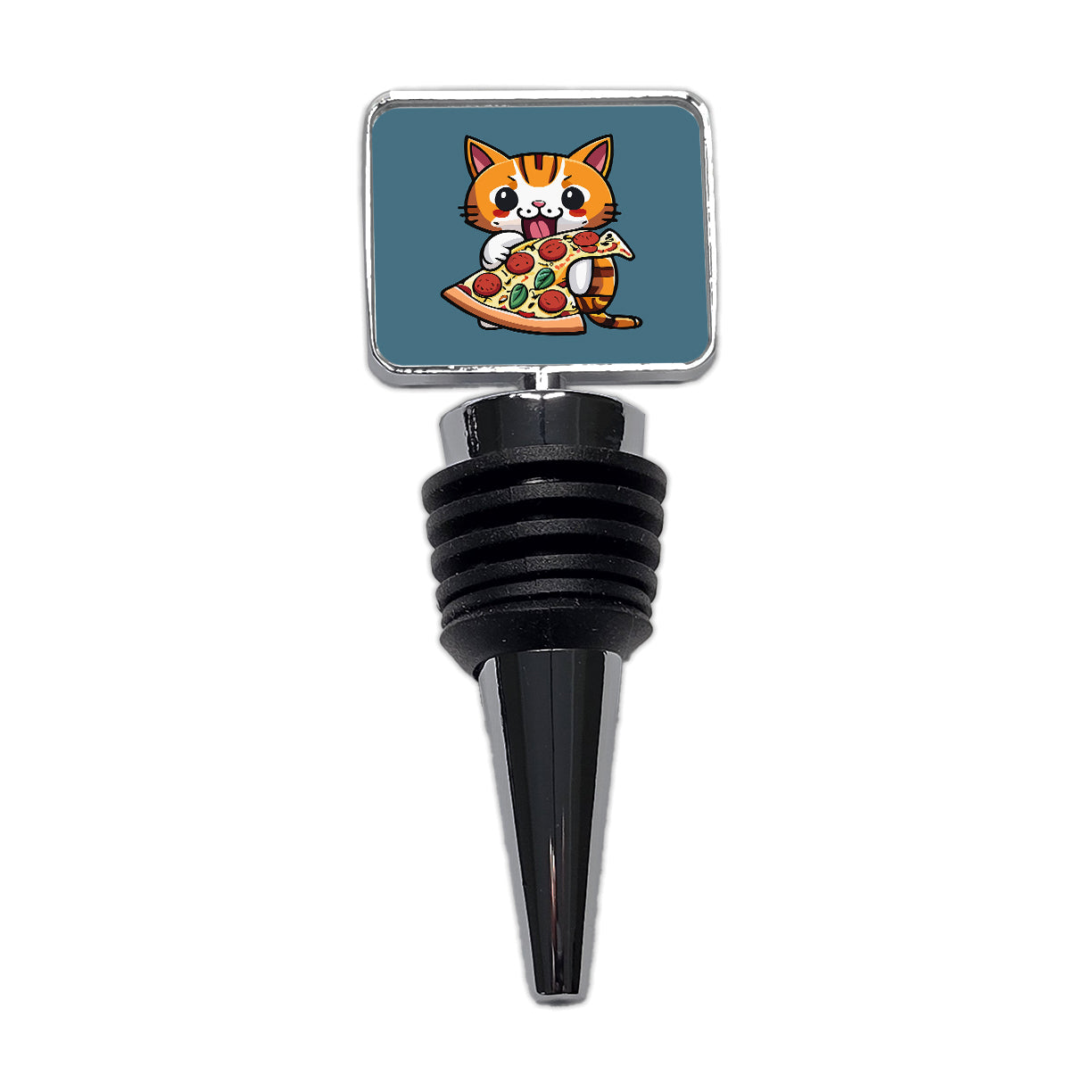 Cat Eating Pizza Funny Wine Bottle Stopper